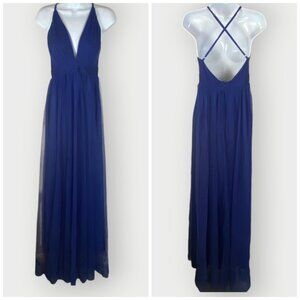 Luxxel Formal Goddess Dress | S | Blue Plunging V Neck Open Back | HOCO Formal